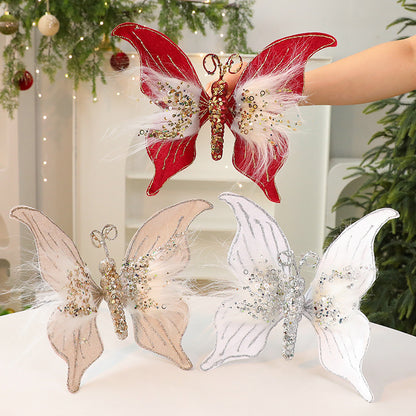 New Fabric Christmas Butterfly DIY Christmas Scene Layout Props Christmas Decorations Simulated Butterfly
