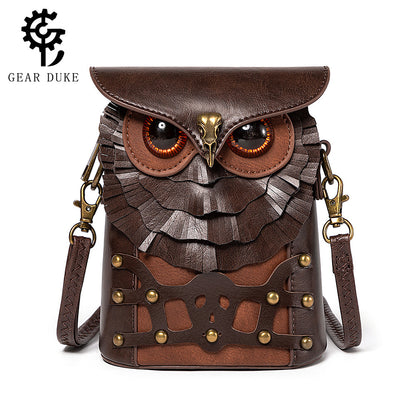 Medieval Colored Studded PU Leather Women's Shoulder Bag Medieval Steampunk Owl MINI Satchel