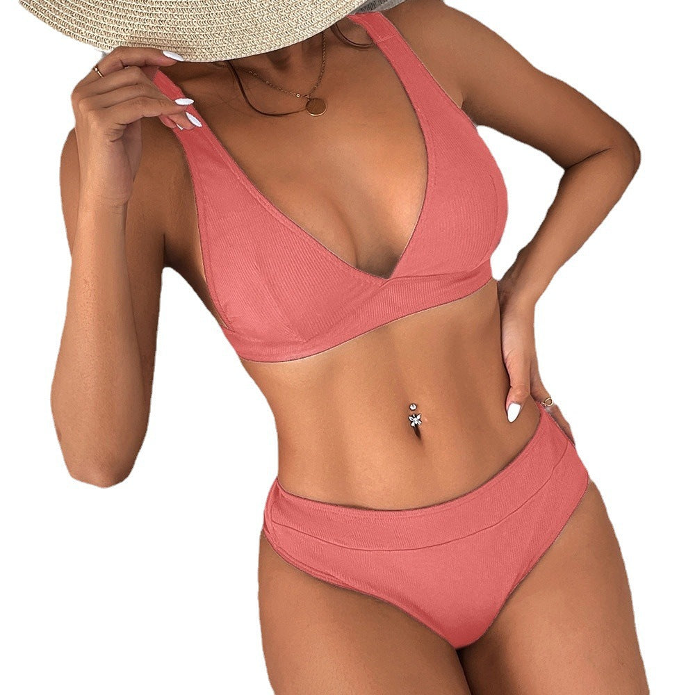2025 Cross-border New European And American Sexy Bikini Ribbon Lace-up Split Women&#039;s Swimwear Bikini