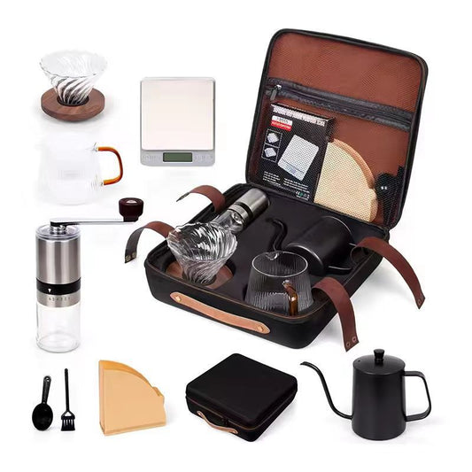 Hand Brewed Coffee Suit Coffee Gift Box Outdoor Portable Coffee Pot Suit Travel Coffee Machine Grinder Gift