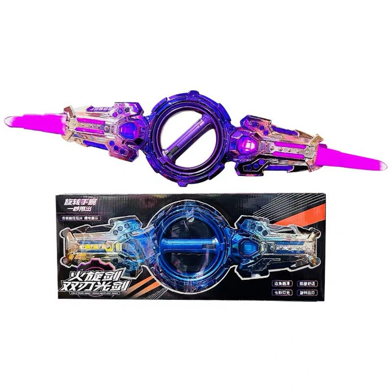 Fire Spinning Sword Double-Edged Lightsaber Double-Headed Retractable Rotating Cool Luminous Sound Effect Laser Sword Toy For Boys And Children