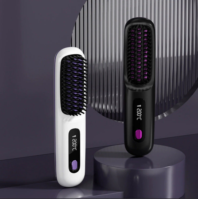 Wireless Lcd Portable Negative Ion Hair Straightening Comb Rechargeable Model That Won'T Damage Hair, Dual-Use Straightening And Curling Comb