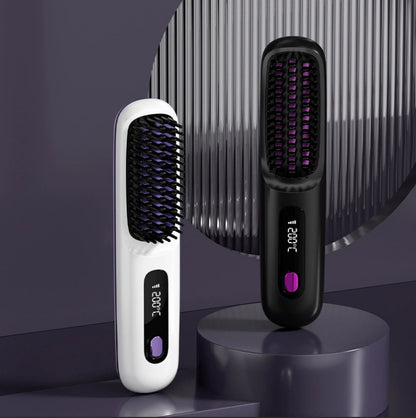 Wireless Lcd Portable Negative Ion Hair Straightening Comb Rechargeable Model That Won'T Damage Hair, Dual-Use Straightening And Curling Comb