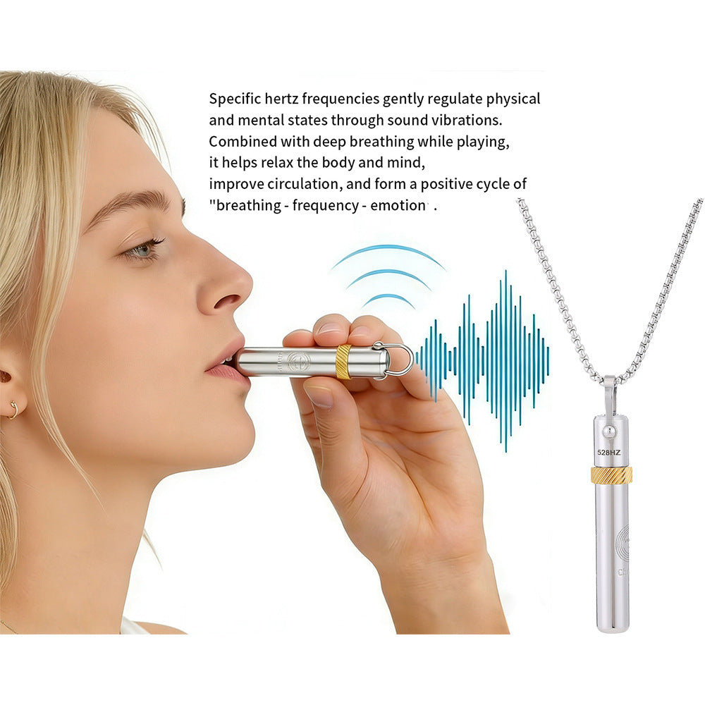 528 Hz Frequency Vedic Sound Stress-Relief Necklace, Rotating Meditation Anxiety-Relief Stainless Steel Jewelry, Sound Flute Music Pendant