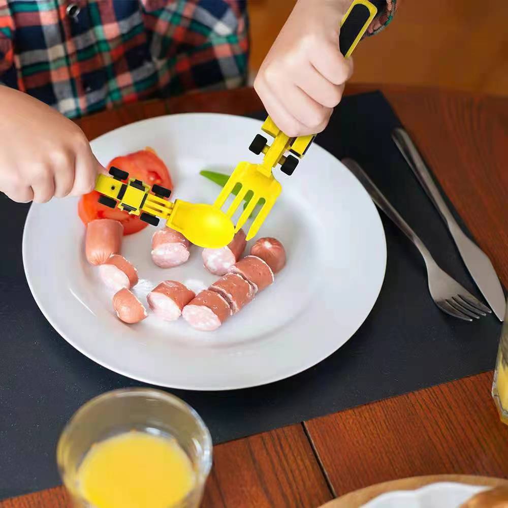 Children&#039;s Tableware Three Suit Dinneractive Car Bulldozer Excavator Shovel Fork Shovel Plate