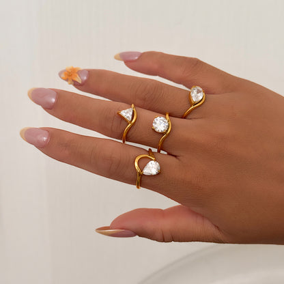 Dazan Various Styles Of Rings 18K Vacuum Electroplated Geometric Line Design Versatile Rings Light Luxury Zircon Rings