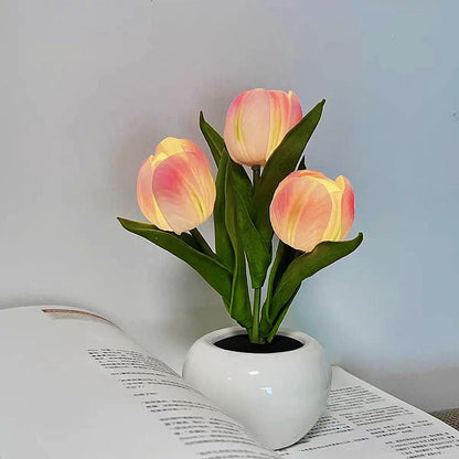 New Led Tulip Nightlight Simulation Bouquet Bedroom Bedside Decorative Atmosphere Lamp