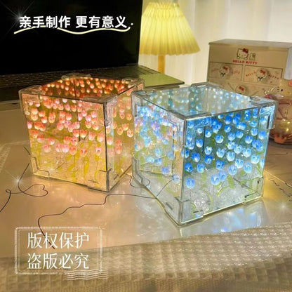 Handmade Diy Flower Sea Cube Tulip Three-dimensional Night Light Material Package