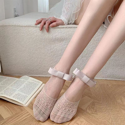 Boat Socks Women's Summer Thin Bow Non-slip Do Not Fall With Hollow Socks Shallow Mouth Invisible Socks Lace Boat Socks Tide