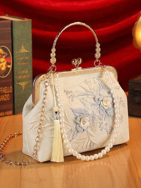 Original Heavy-Duty Flower Lace Mesh Socialite Handbag, Antique Style Cheongsam Banquet Bag, Rhinestone High-End Women's Bag