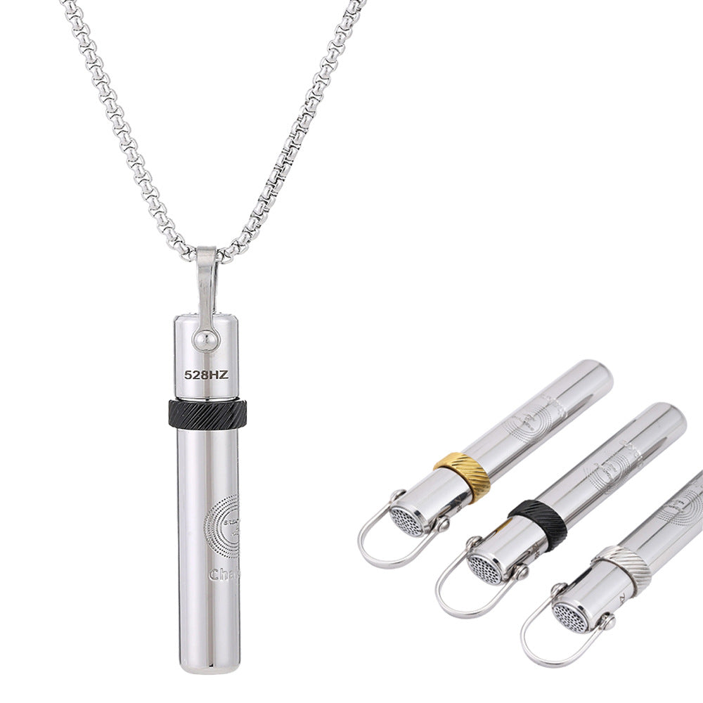 528 Hz Frequency Vedic Sound Stress-Relief Necklace, Rotating Meditation Anxiety-Relief Stainless Steel Jewelry, Sound Flute Music Pendant