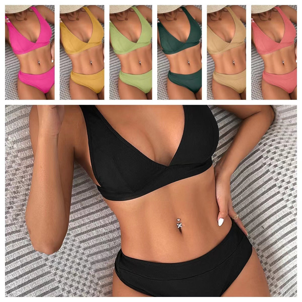 2025 Cross-border New European And American Sexy Bikini Ribbon Lace-up Split Women&#039;s Swimwear Bikini