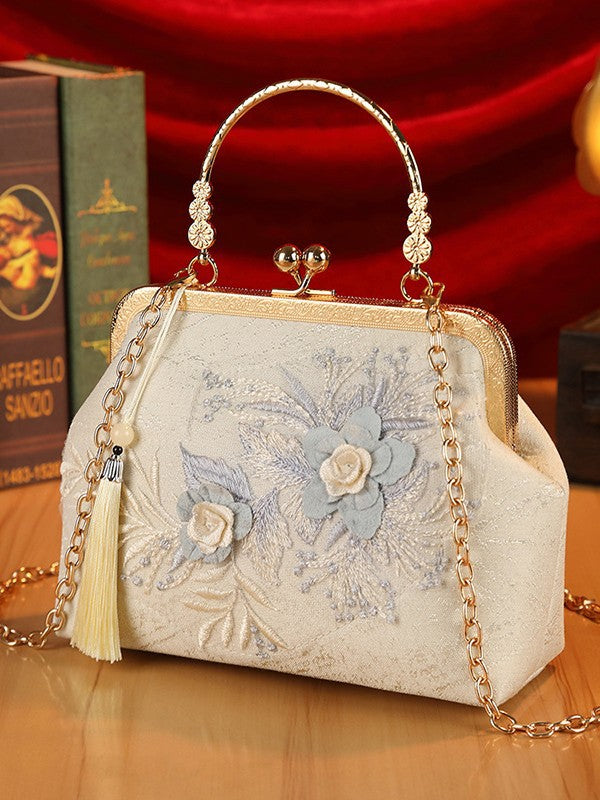 Original Heavy-Duty Flower Lace Mesh Socialite Handbag, Antique Style Cheongsam Banquet Bag, Rhinestone High-End Women's Bag