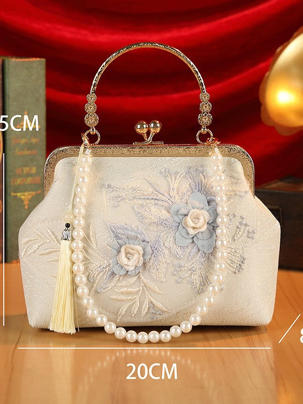 Original Heavy-Duty Flower Lace Mesh Socialite Handbag, Antique Style Cheongsam Banquet Bag, Rhinestone High-End Women's Bag