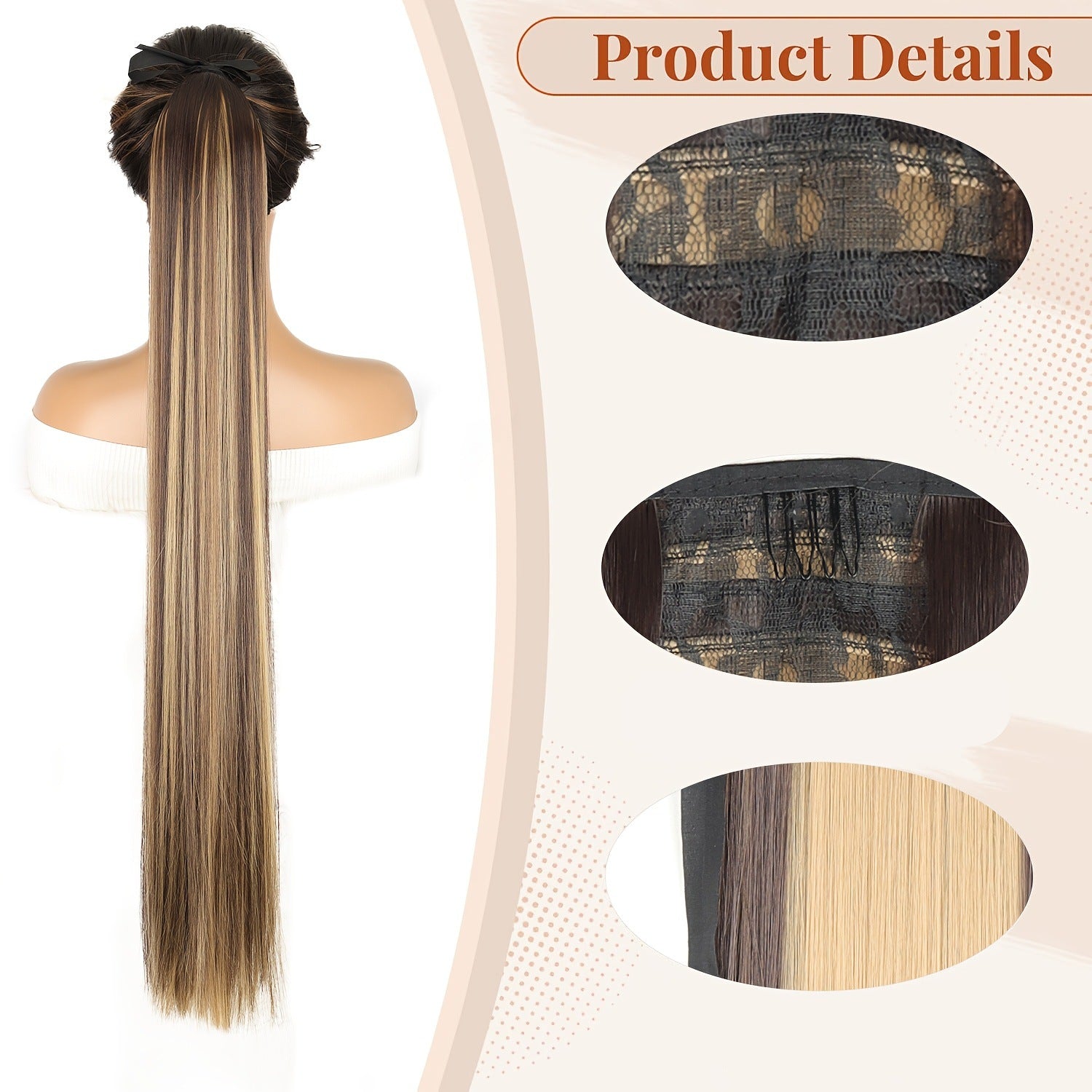 Ponytail Wig 34inch Long Straight Ponytail Bow Tie Braids