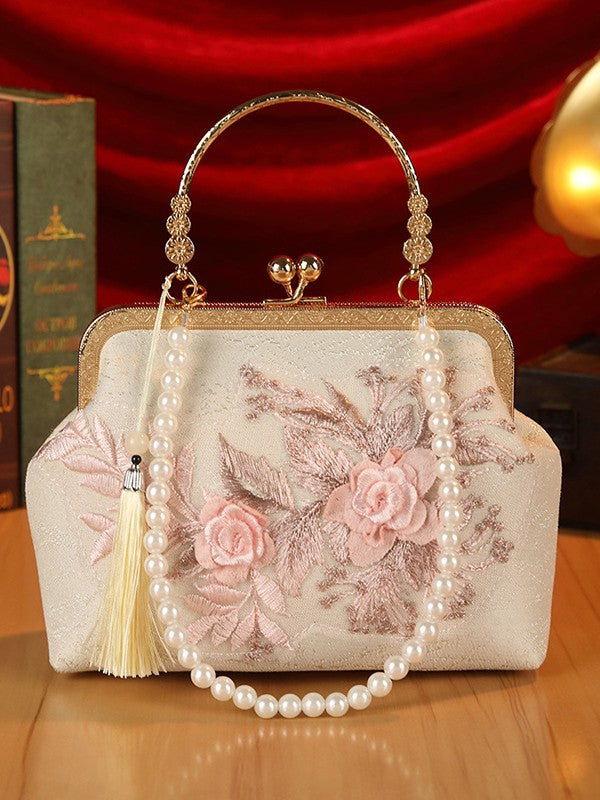 Original Heavy-Duty Flower Lace Mesh Socialite Handbag, Antique Style Cheongsam Banquet Bag, Rhinestone High-End Women's Bag