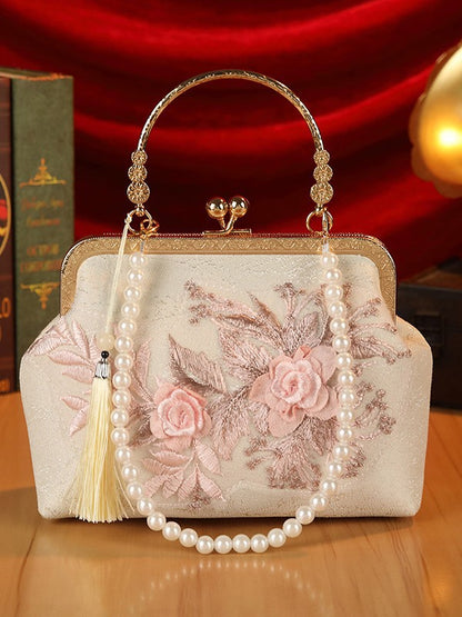 Original Heavy-Duty Flower Lace Mesh Socialite Handbag, Antique Style Cheongsam Banquet Bag, Rhinestone High-End Women's Bag