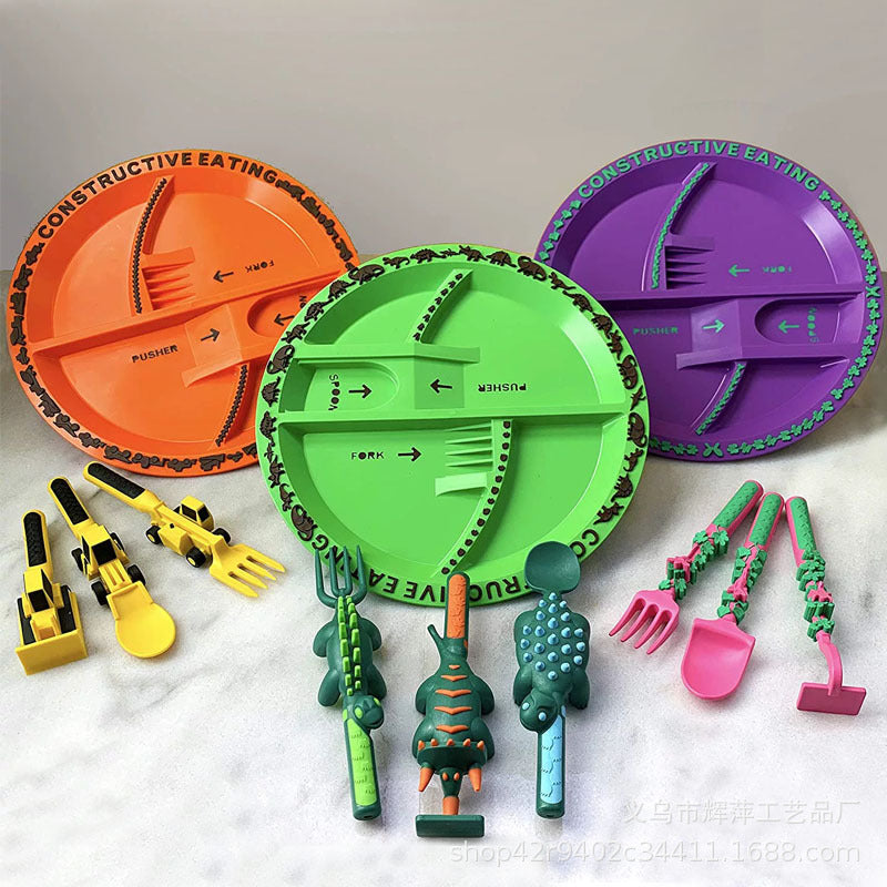 Children&#039;s Tableware Three Suit Dinneractive Car Bulldozer Excavator Shovel Fork Shovel Plate