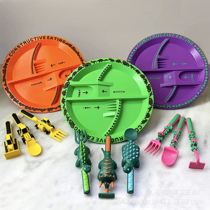 Children&#039;s Tableware Three Suit Dinneractive Car Bulldozer Excavator Shovel Fork Shovel Plate