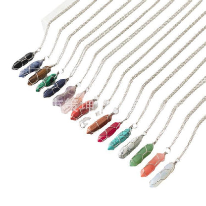 Crystal Stone Hand-wound Necklace Crystal Best-selling Pendant European And American Wire-wound Hexagonal Column Natural