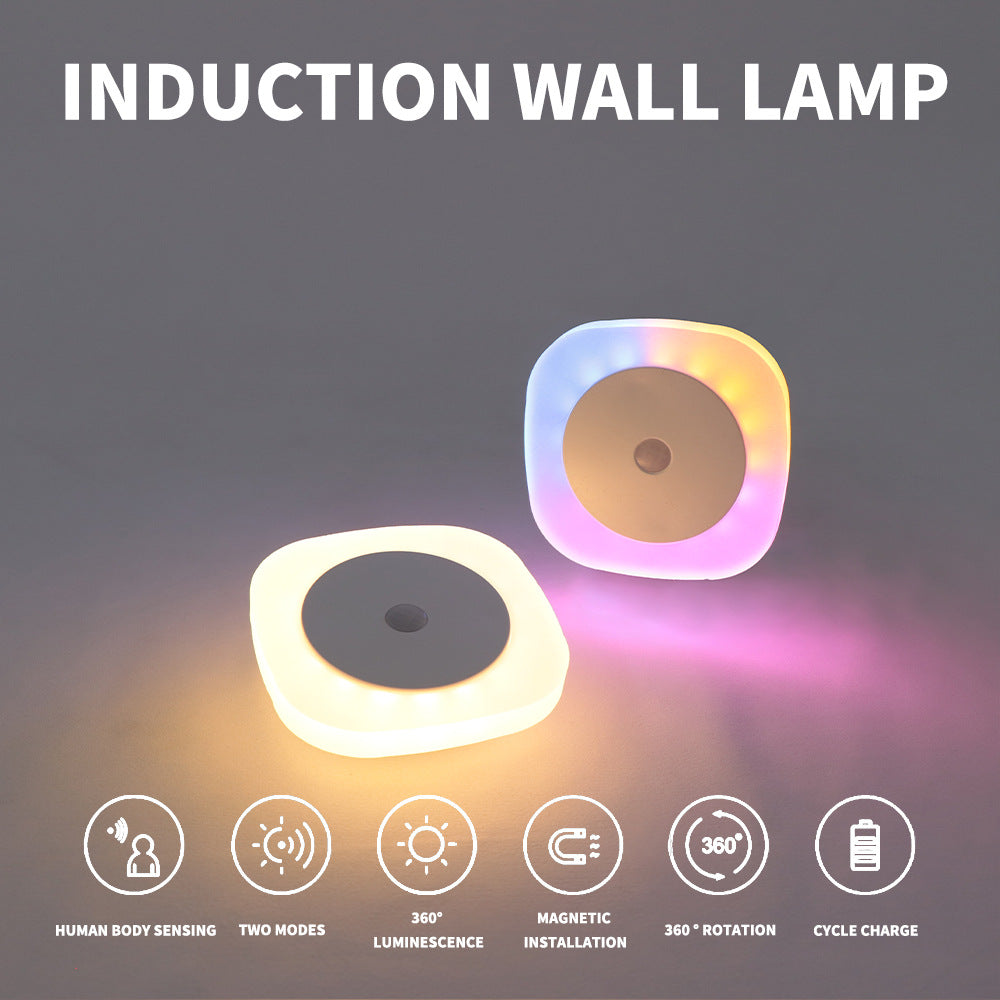 New Product Frosted Crystal Sky Round Square Wall Lamp Night Light Human Body Sensing Wiring-Free Magnetic Base Special Adjustment