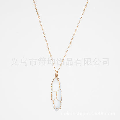 Crystal Stone Hand-wound Necklace Crystal Best-selling Pendant European And American Wire-wound Hexagonal Column Natural