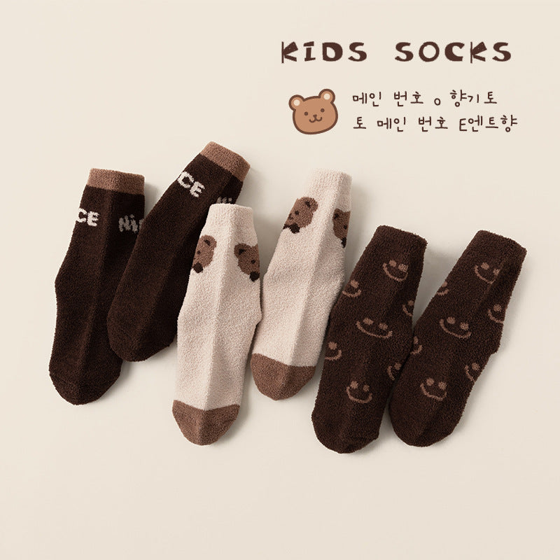 Children's Socks Winter Bear Warm Socks Plus Velvet Baby Floor Socks Non-Shedding Children's Thick Socks Class A Children's Socks