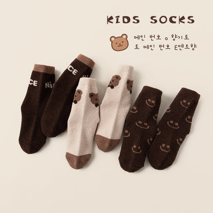 Children's Socks Winter Bear Warm Socks Plus Velvet Baby Floor Socks Non-Shedding Children's Thick Socks Class A Children's Socks