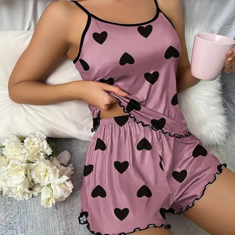 European And American Style Butterfly Leopard Print Pajamas, Camisole, Elastic Waistband Shorts, Women's Home Set For All Seasons