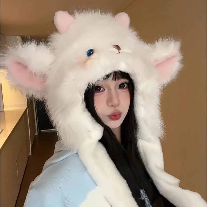 Cute Cartoon Butter Bear Plush Leefeng Hat For Women In Winter Warmth And Deepening Ear Protection Riding Photo Pullover Hat