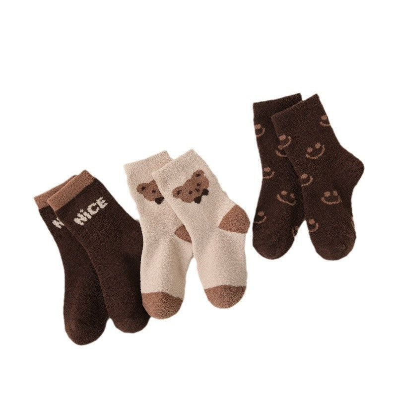 Children's Socks Winter Bear Warm Socks Plus Velvet Baby Floor Socks Non-Shedding Children's Thick Socks Class A Children's Socks