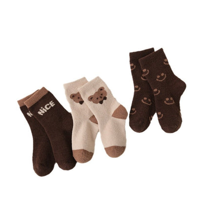Children's Socks Winter Bear Warm Socks Plus Velvet Baby Floor Socks Non-Shedding Children's Thick Socks Class A Children's Socks