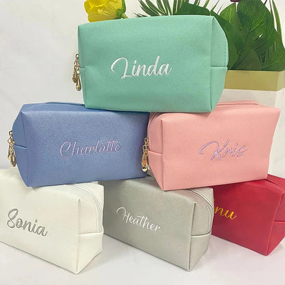 PU Embroidery Hand-held Cosmetic Bag