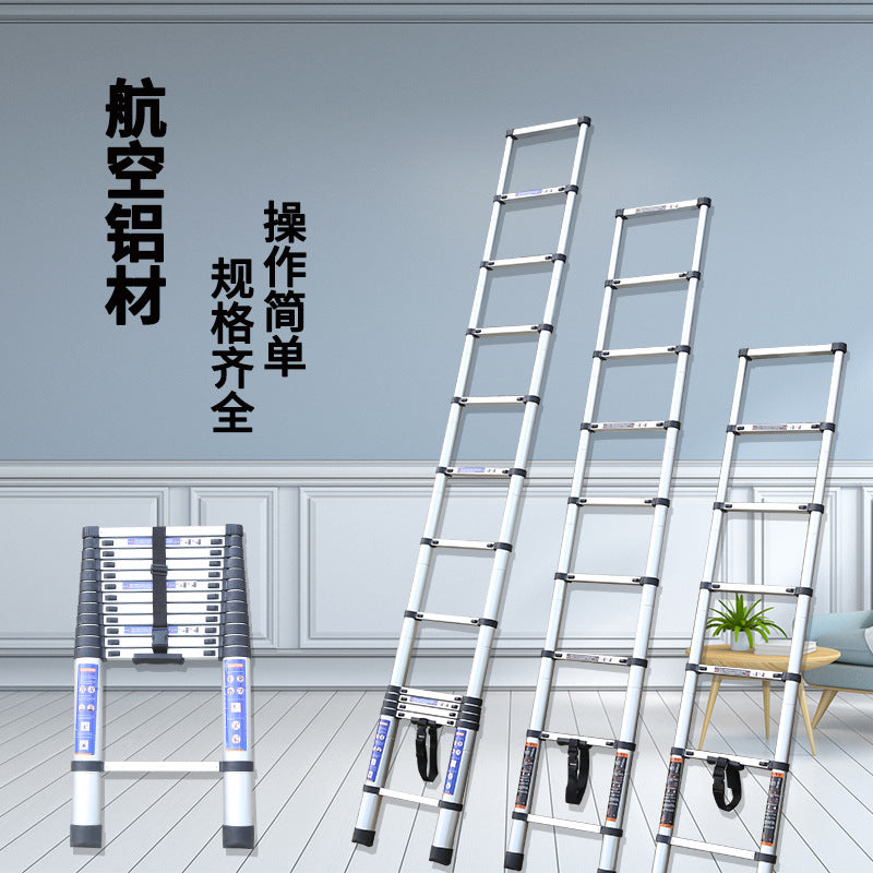 Cross-border E-commerce Thickened Telescopic Ladder Aluminum Alloy Bamboo Ladder Telescopic Ladder Portable Single Bamboo Ladder Folding Aluminum Ladder