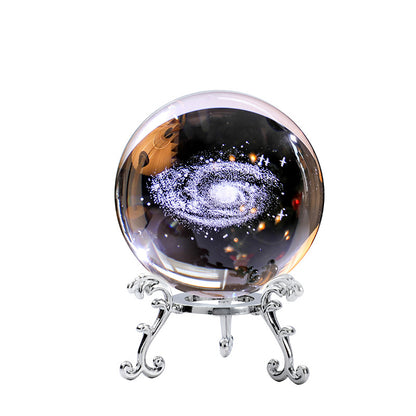 3D Carved Ferris Wheel Crystal Ball Creative Metal Base Galaxy Glass Ball