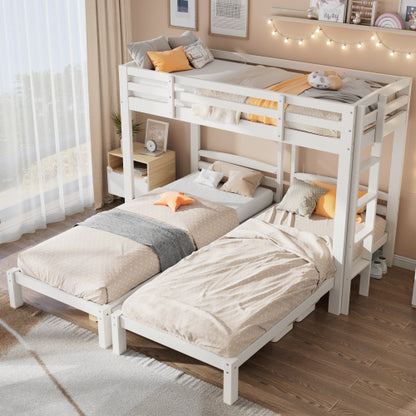 Bunk Bed Triple Sleeper with Side Ladder for Children and Teens 3FT, White 90x190cm,90x200cm Mattress Not Included