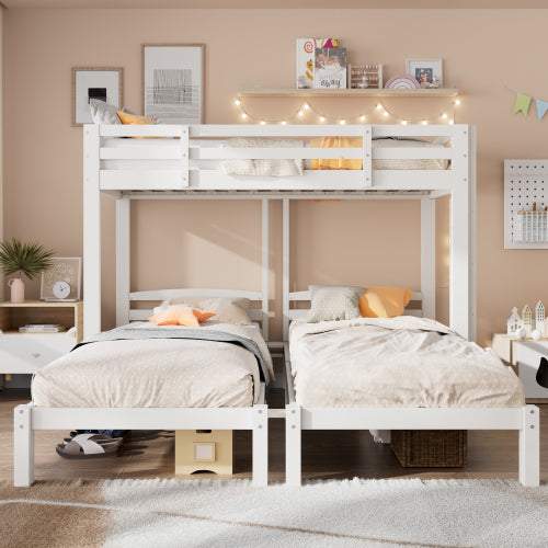 Bunk Bed Triple Sleeper with Side Ladder for Children and Teens 3FT, White 90x190cm,90x200cm Mattress Not Included