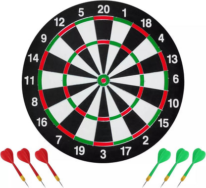 SIZE 17  DARTBOARD SET 6 DARTS  FAMILY DART BOARD GAME ADULTS KIDS XMAS