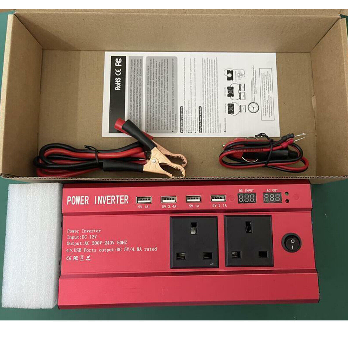 6000W Car Power Inverter Converter DC 12V To AC 240V 4 USB 2 UK Socket Sine Wave