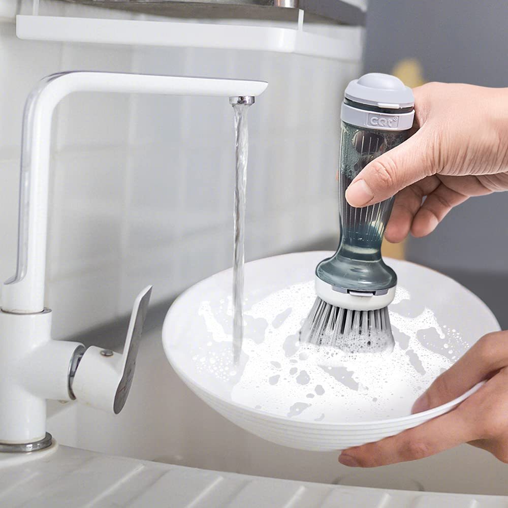 Soap-Dispensing Dish Brush – Pot, Pan, and Sink Scrubber