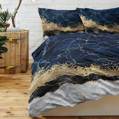 Navy Blue Duvet Cover Set Trendy Printed Design Bed Quilt Cover Set King 1 Duvet Cover 2 Pillowcases