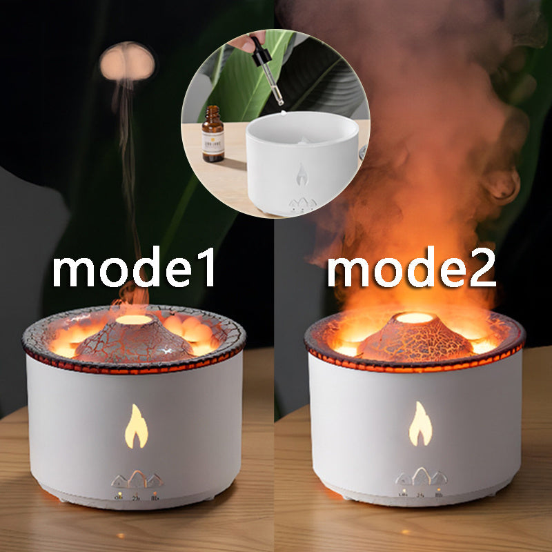 New Creative Ultrasonic Essential Oil Humidifier Volcano Aromatherapy Machine Spray Air Flame Humidifier Diffuser