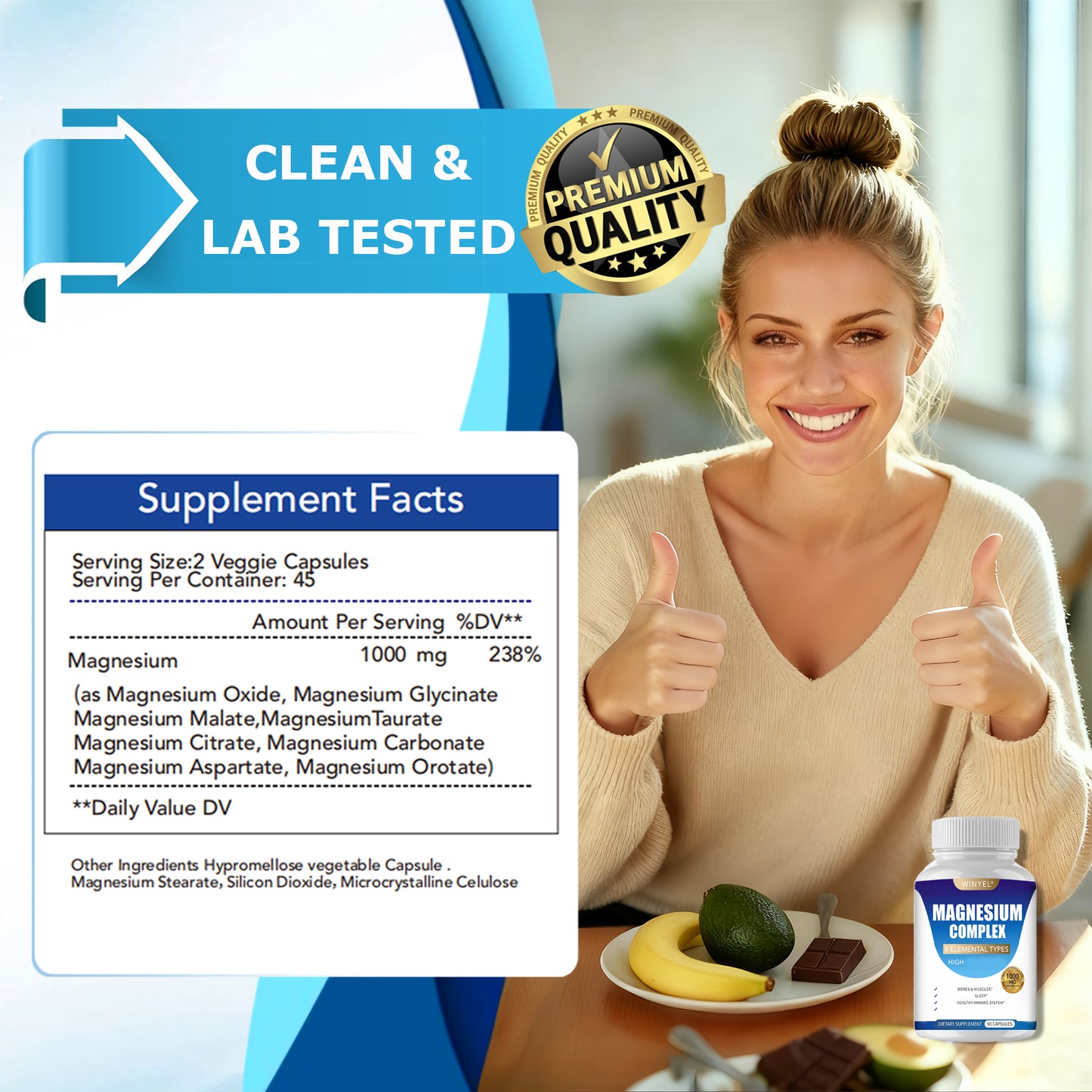 MAGNESIUM COMPLEX Wellness Capsules with Malate & Glycinate And 8 ELEMENTAL MAGNESIUM