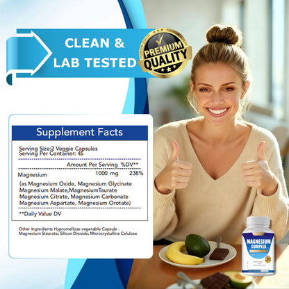MAGNESIUM COMPLEX Wellness Capsules with Malate & Glycinate And 8 ELEMENTAL MAGNESIUM