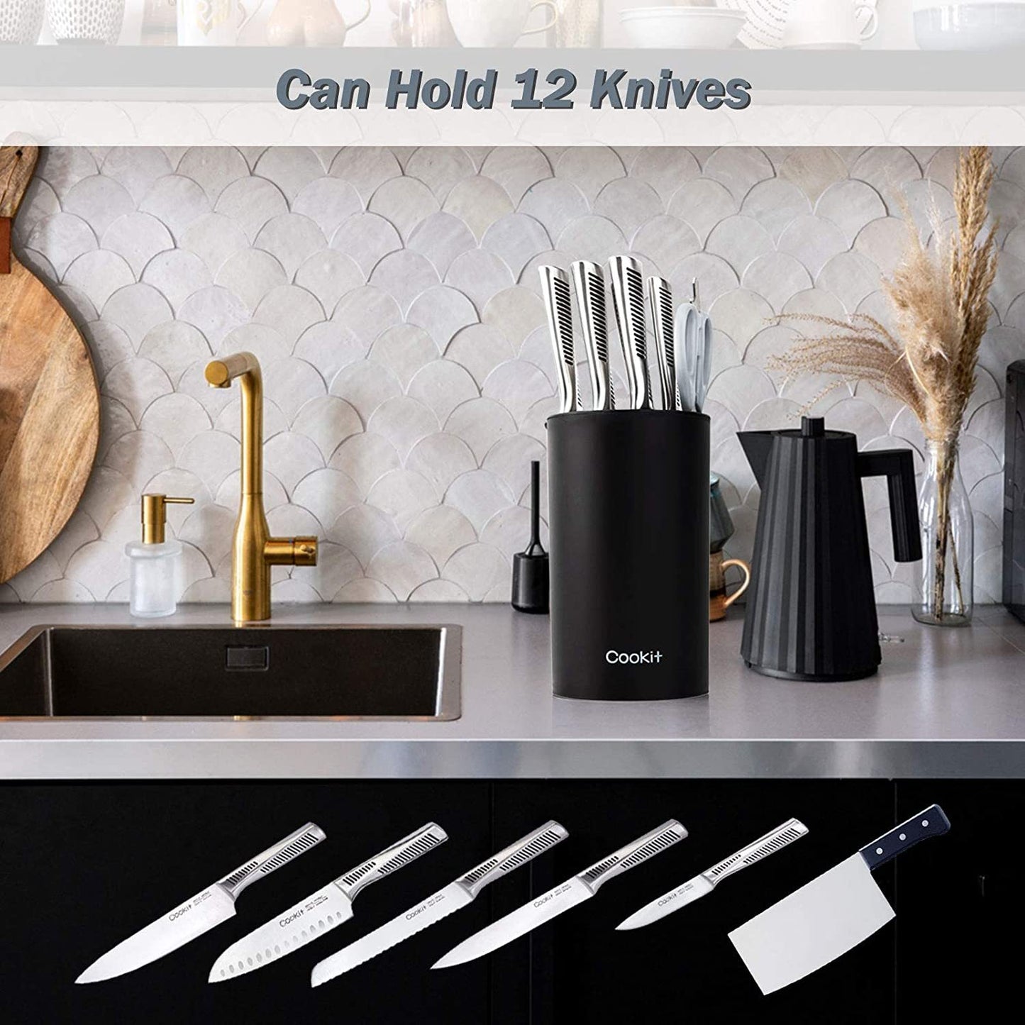 Knife Block Holder, Universal Knife Block without Knives, Unique Double-Layer Wavy Design