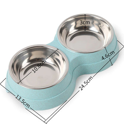 Double Pet Bowls Dog Food Water Feeder Stainless Steel Pet Drinking Dish Feeder Cat Puppy Feeding Supplies