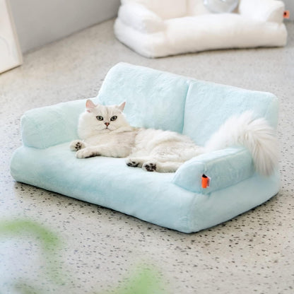 MEWOOFUN Plush Cat Bed for Indoor Cats - Washable 26x19x13 Inch Pet Couch with Non-Slip Bottom, Fluffy Small Dog Bed for Puppies & Kittens, Blue