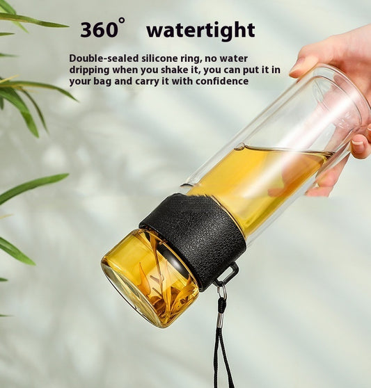 Double-layer Insulated Tea Water Separation Glass Cup