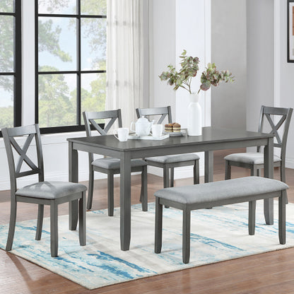 6 Piece Kitchen Dining Set, Rectangular Wooden Dining Table With 4 Upholstered Chairs