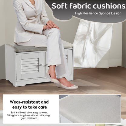 28.74"Shoe Storage Bench with 2 Door Cabinet, Entryway Bench with  White Shoe Storage, Shoe Bench with Cushion, Adjustable Shelves, Shoe Rack Bench for Entryway, Hallway